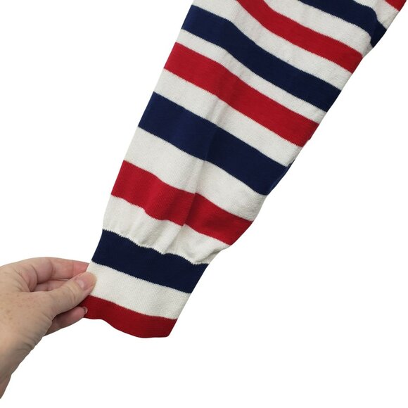 Lands End 100% Supima Cotton Navy Blue Red White Stripe Button Front Cardigan 2X - Picture 3 of 10